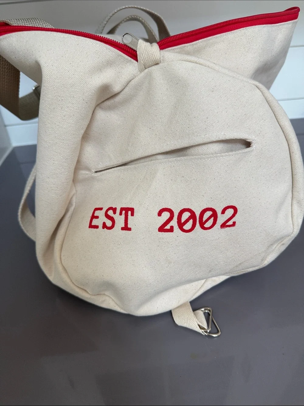Bourne Star Canvas Duffel Bag in Cream with Red Accents